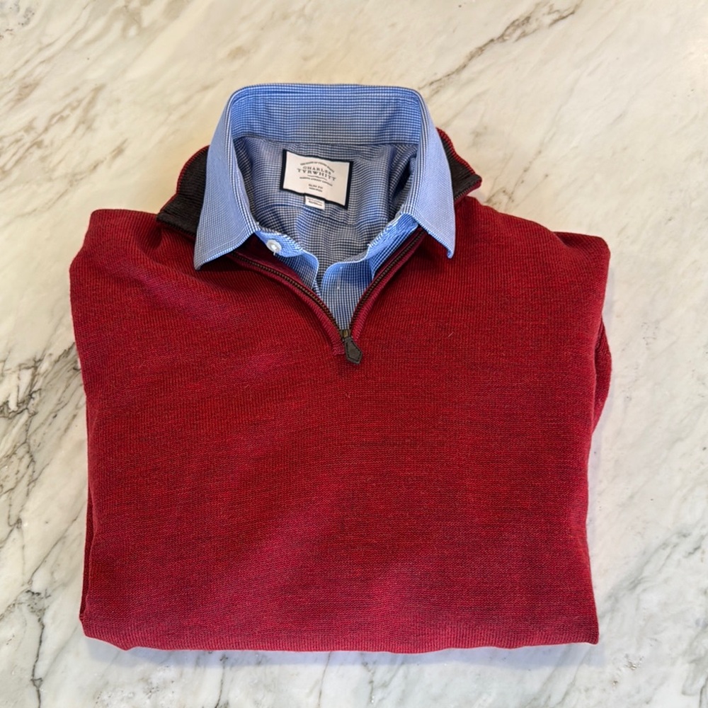 BROOKS BROTHERS RED MERINO WOOL
ZIP UP—SIZE L